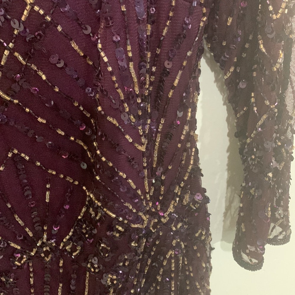 - Pizarro Nights burgundy Beaded Dress 8 wedding guest classy modest - Picture 4 of 8